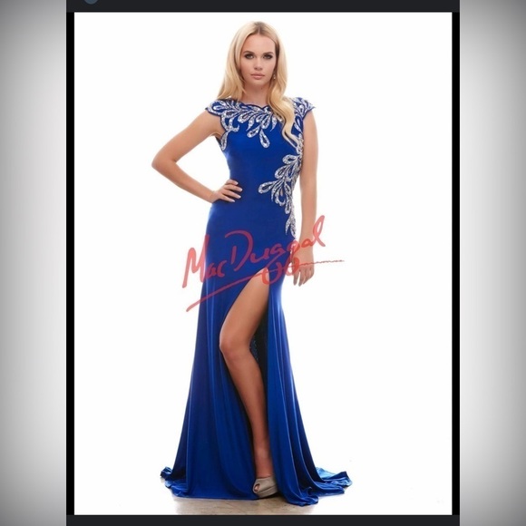 Macduggal Cassandra Stone Royal Blue cutout back formal maxi dress - Picture 1 of 16
